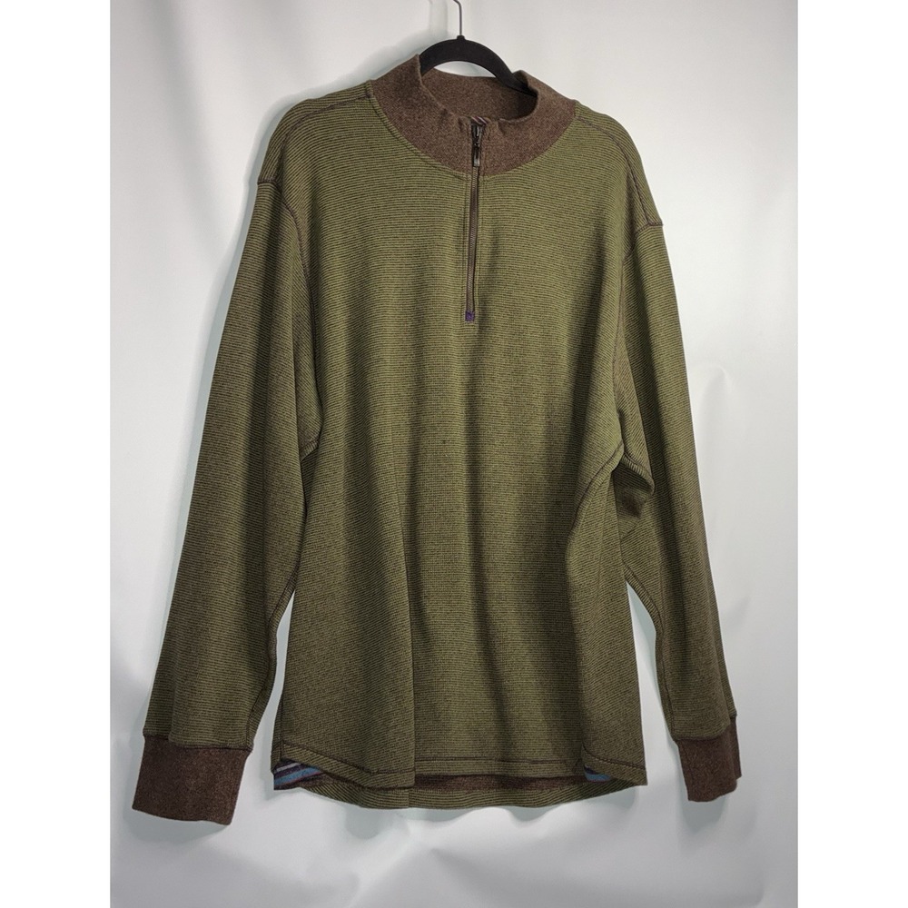 Robert Graham Sweater Mens 2XL Green Brown 1/4 Zip Knit Long Sleeve Pullover